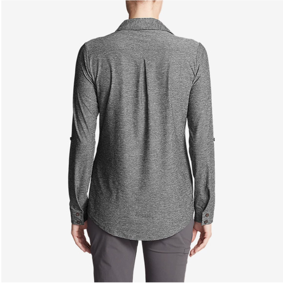 Eddie Bauer Women's Infinity Long-Sleeve Button-Front Shirt Heather Gray Small - Picture 2 of 9
